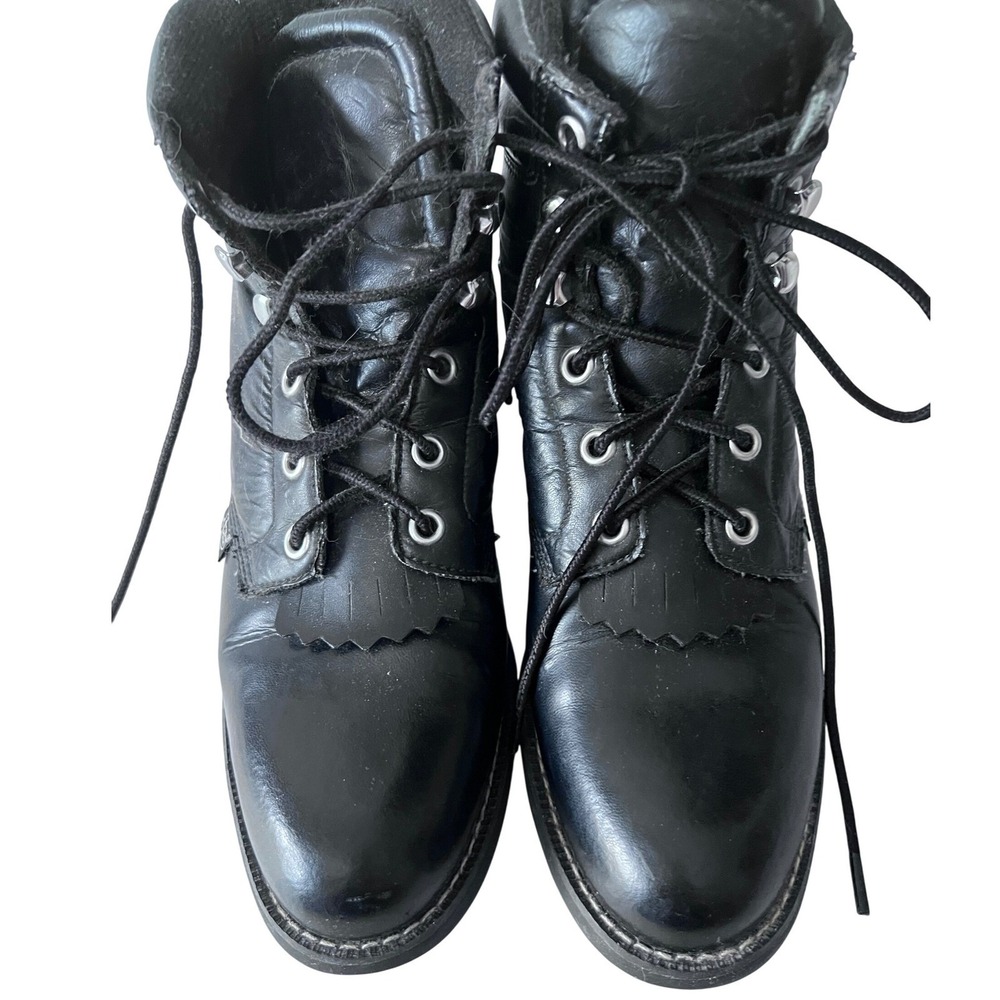 Justin Black Leather Lace Up Kiltie Boots Womens Padded Collar Work Western